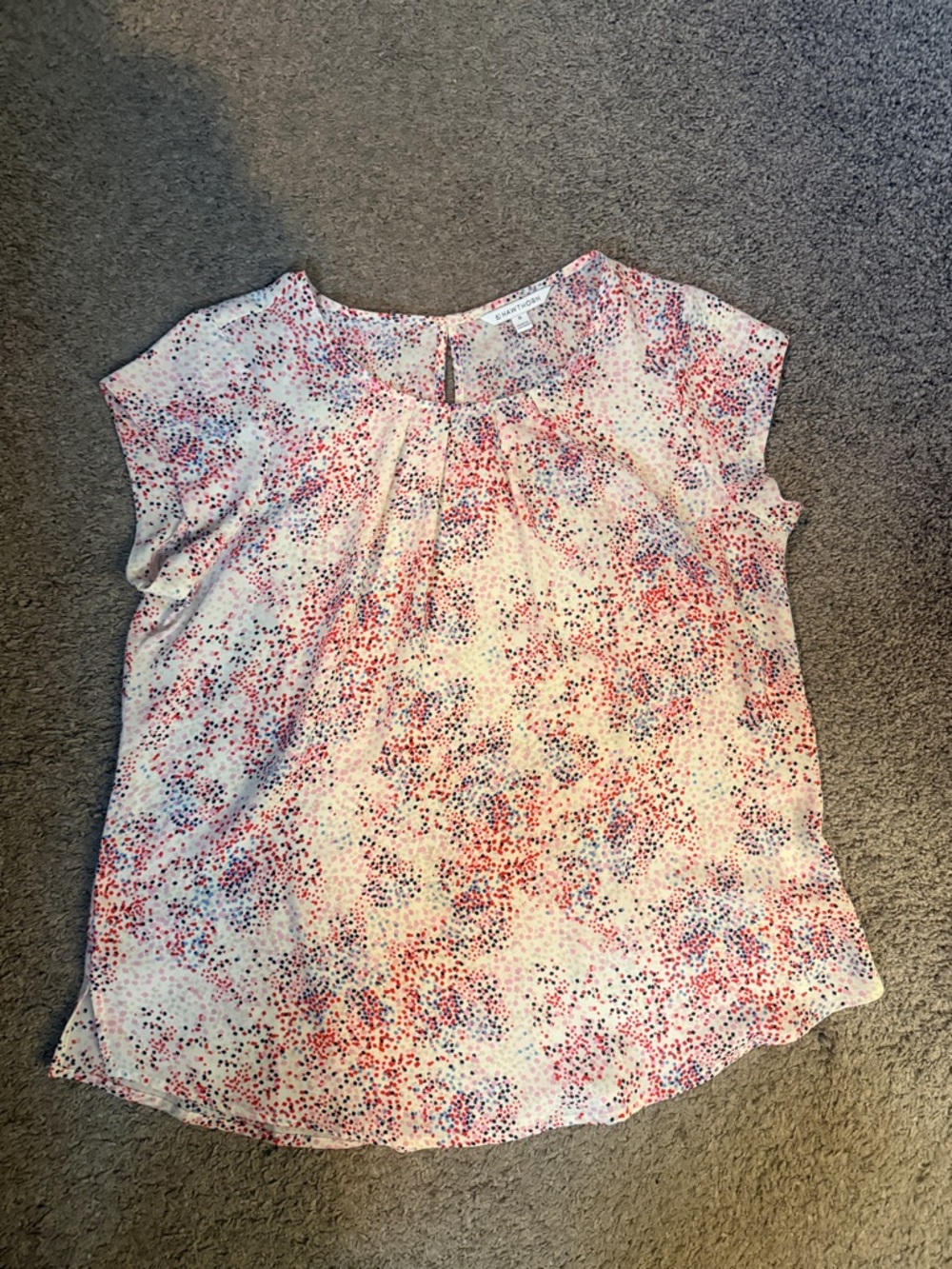 41 Hawthorn Cap Sleeve Dot Floral Blouse in Ivory, Pink and Blue